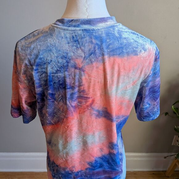 Crushed Velvet Top Pink Blue Tie Dye Mock Neck Pastel Size Small - Picture 6 of 7